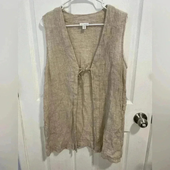 Pure J Jill Linen Duster Vest Cardigan Lagenlook Tie Front Size Large - Picture 1 of 9
